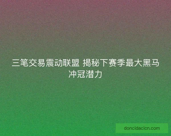 三笔交易震动联盟 揭秘下赛季最大黑马冲冠潜力